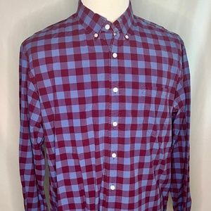 J CREW BUTTON UP SHIRT MENS EXTRA LARGE XL TALL LONG SLEEVE RED AND BLUE PLAID
